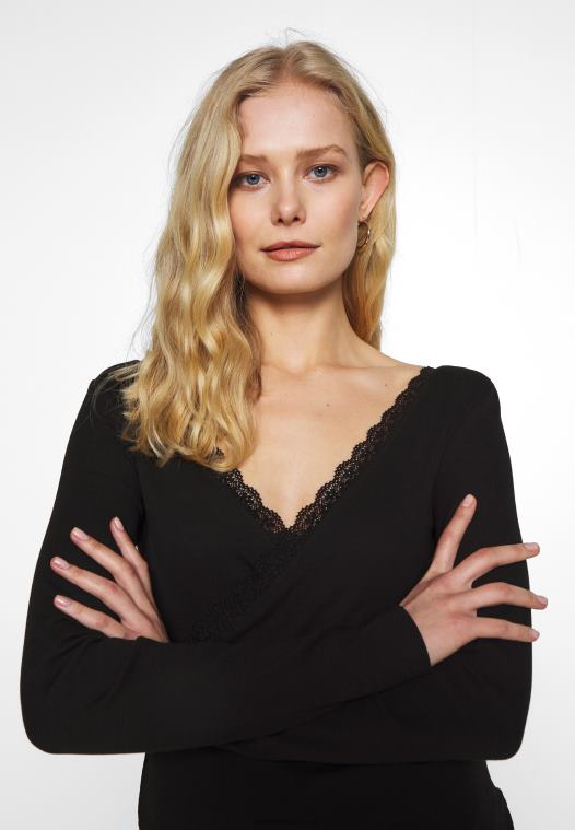 Anna Field kvinner langermet topp svart P266L516