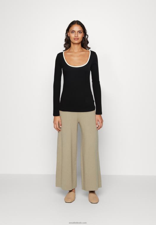 Anna Field kvinner langermet topp svart P266L520