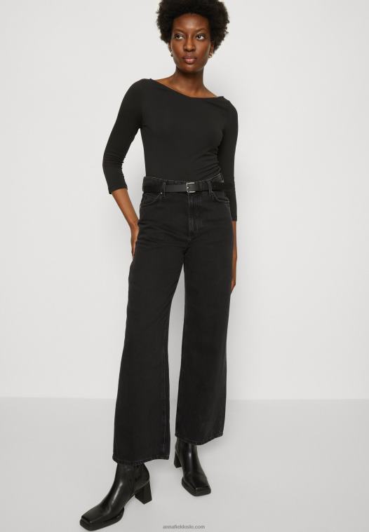 Anna Field kvinner langermet topp svart P266L537