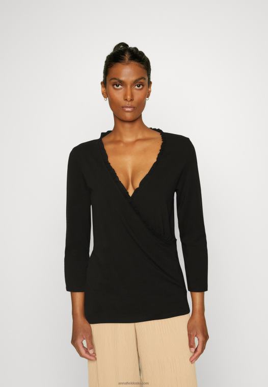 Anna Field kvinner langermet topp svart P266L541