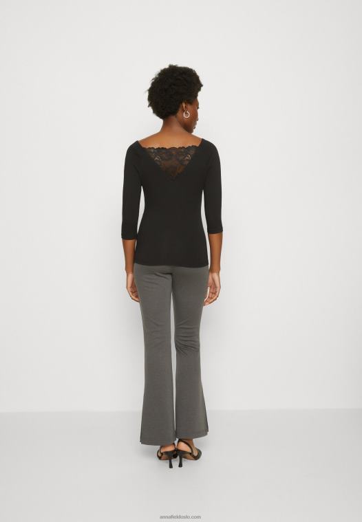 Anna Field kvinner langermet topp svart P266L564