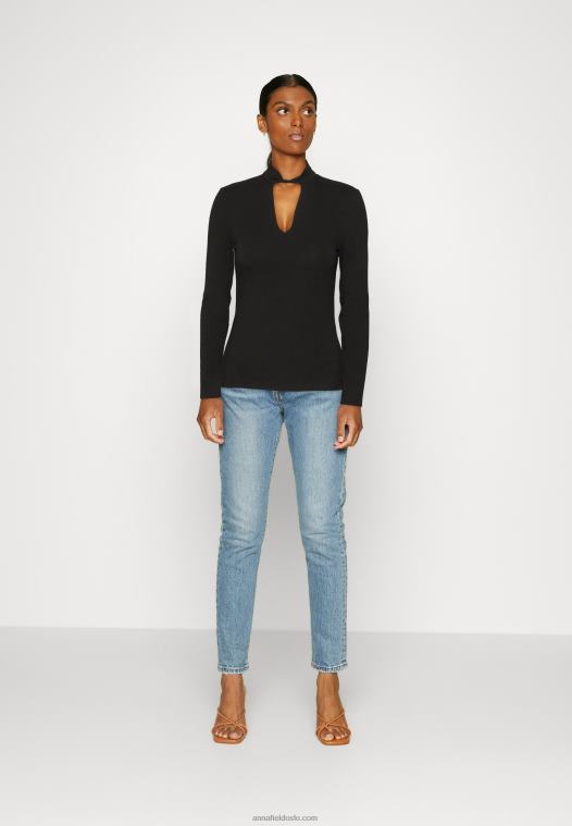 Anna Field kvinner langermet topp svart P266L573