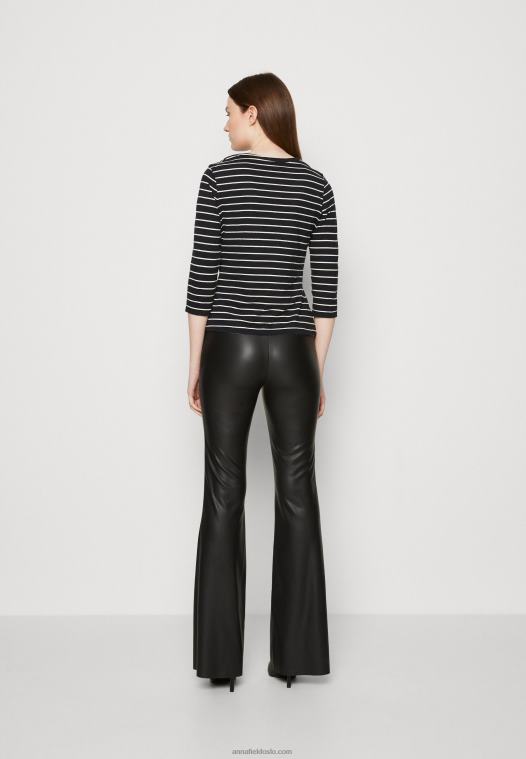 Anna Field kvinner langermet topp svart hvit P266L531