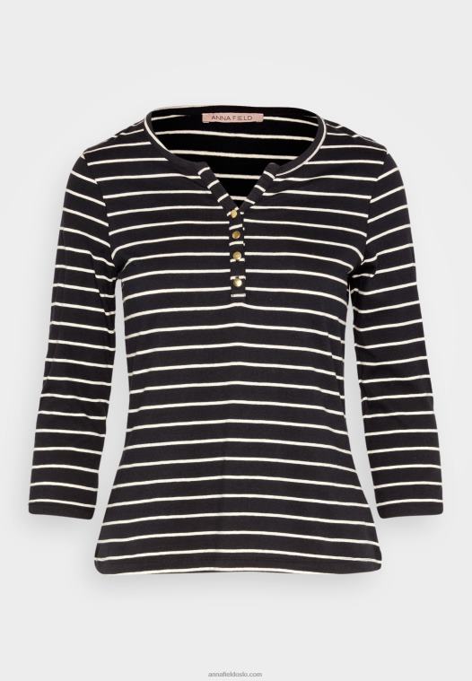 Anna Field kvinner langermet topp svart hvit P266L531