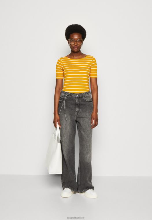 Anna Field kvinner print t-skjorte mørk gul/hvit P266L295