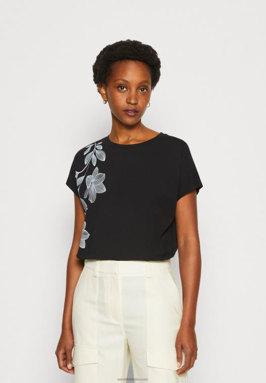 Anna Field kvinner print t-skjorte svart P266L331