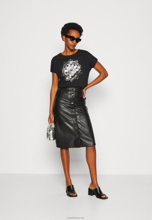 Anna Field kvinner print t-skjorte svart P266L332