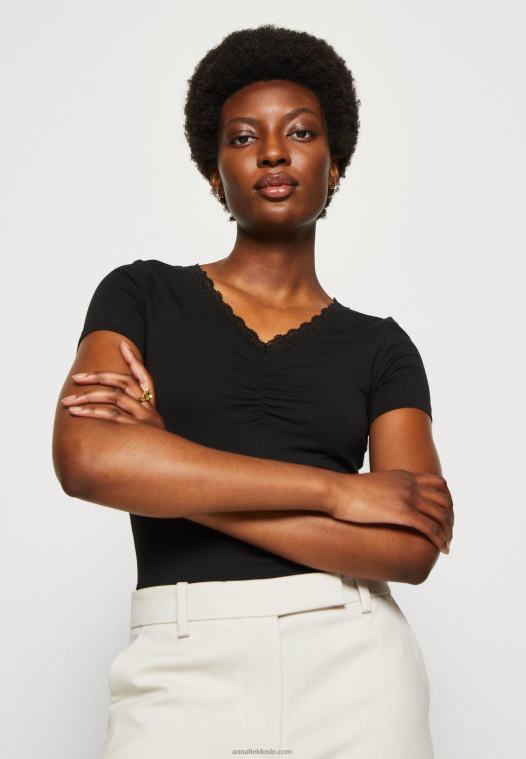 Anna Field kvinner print t-skjorte svart P266L353