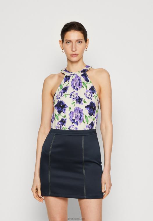 Anna Field kvinner topp hvit/blå P266L422