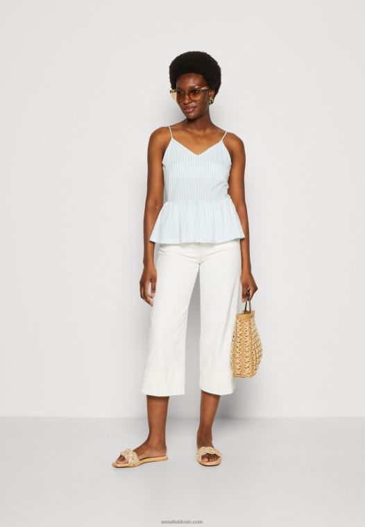 Anna Field kvinner topp lyseblå/hvit P266L450