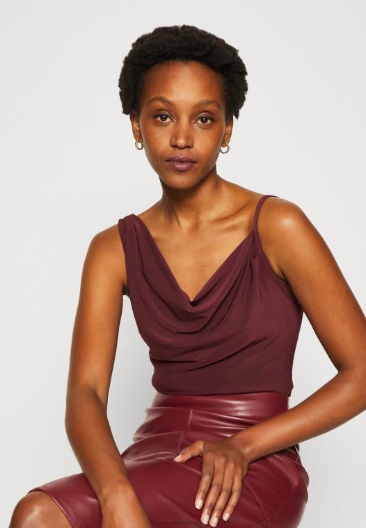 Anna Field kvinner topp mørk rød P266L417