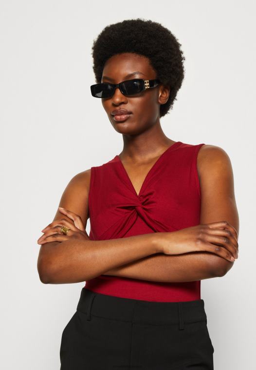 Anna Field kvinner topp mørk rød P266L480