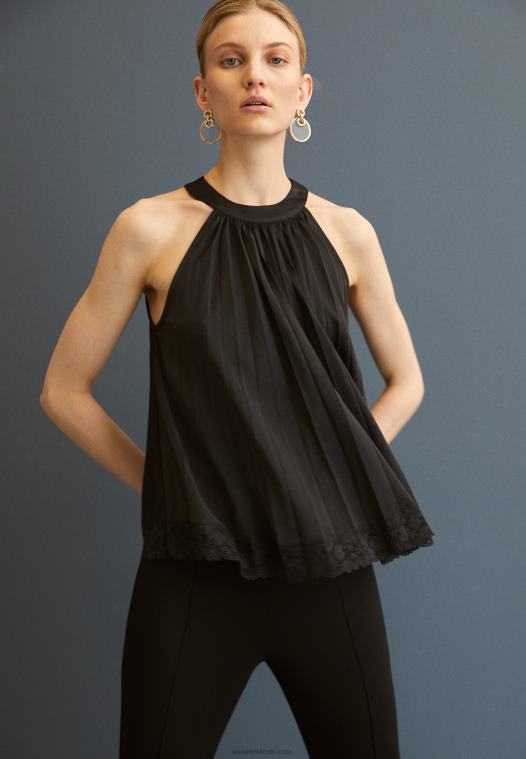 Anna Field kvinner topp svart P266L457