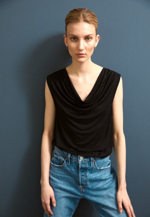 Anna Field kvinner topp svart P266L459