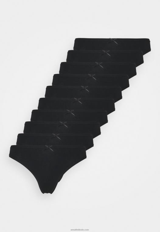 Anna Field kvinner 10 pakke thong svart P266L982