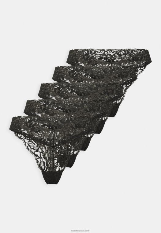 Anna Field kvinner 5-paks svart thong P266L1003