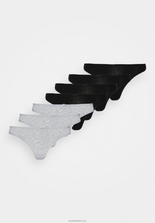 Anna Field kvinner georgina 7pps stringtang i bomull svart/grå P266L976