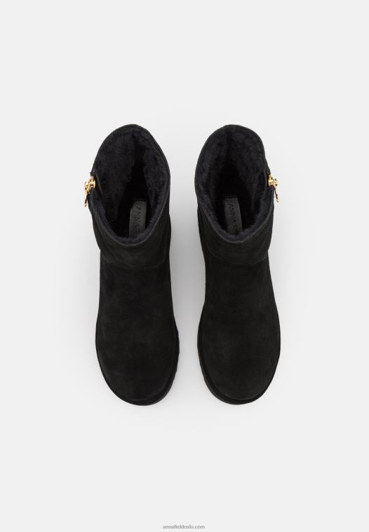 Anna Field kvinner ankelstøvletter i skinn svart P266L1911