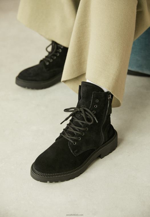 Anna Field kvinner ankelstøvletter med snøre svart P266L2038