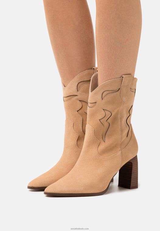 Anna Field kvinner lær cowboy/biker ankel støvlett beige P266L2052