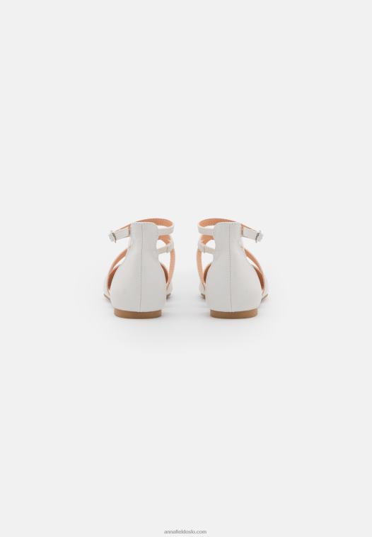 Anna Field kvinner ankelreim ballett pumps hvit P266L2158