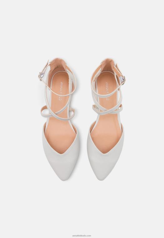 Anna Field kvinner ankelreim ballett pumps hvit P266L2158