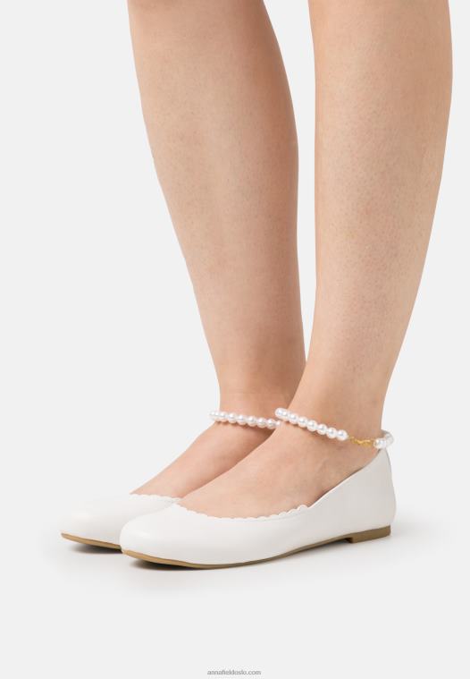 Anna Field kvinner ankelreim ballett pumps hvit P266L2178