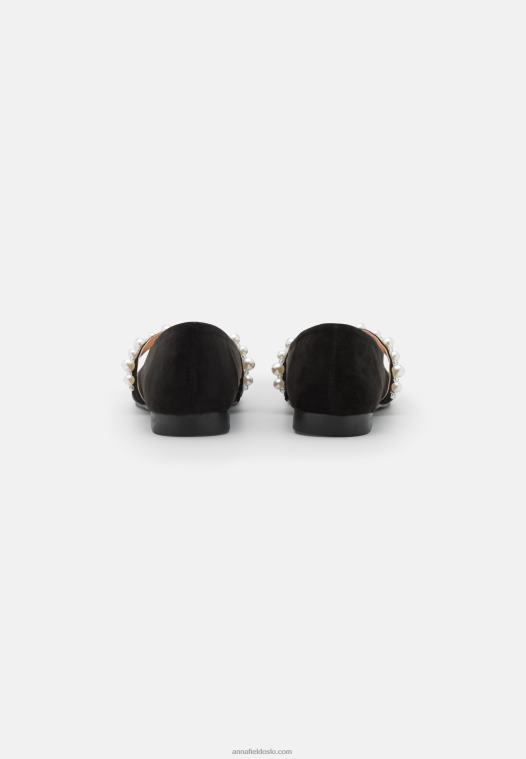 Anna Field kvinner ankelreim ballett pumps svart P266L2166