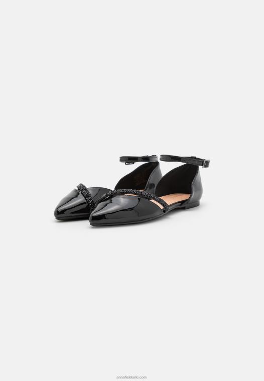 Anna Field kvinner ankelreim ballett pumps svart P266L2173