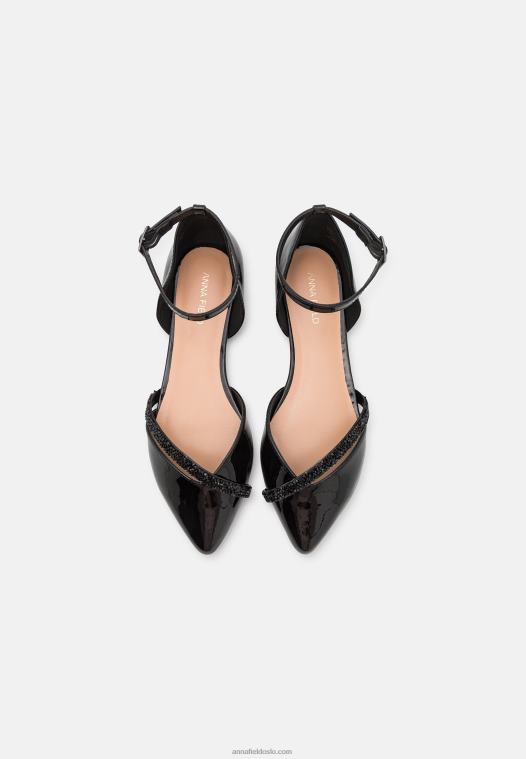 Anna Field kvinner ankelreim ballett pumps svart P266L2173