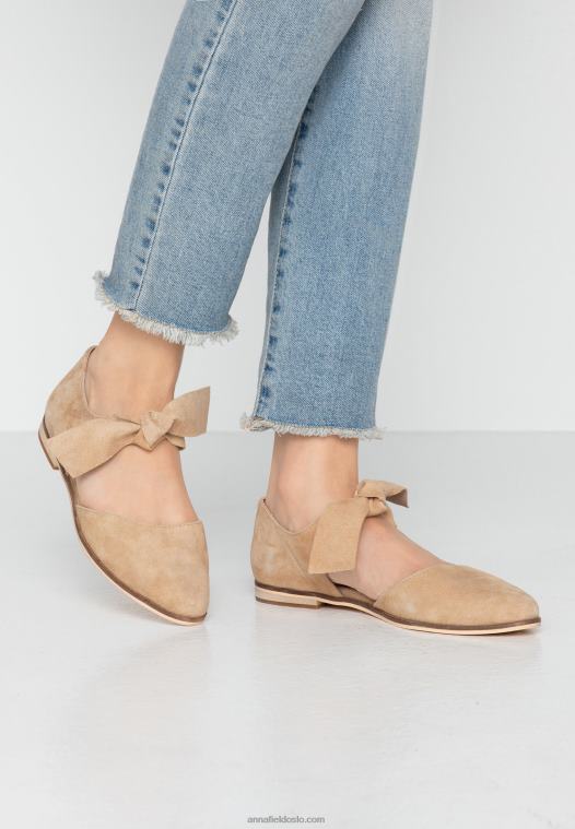 Anna Field kvinner ankelstropp i skinn ballett pumps beige P266L2162