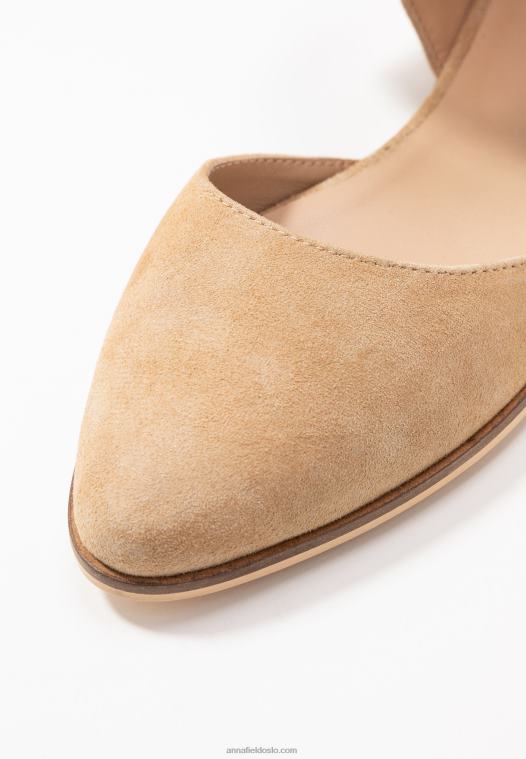 Anna Field kvinner ankelstropp i skinn ballett pumps beige P266L2162