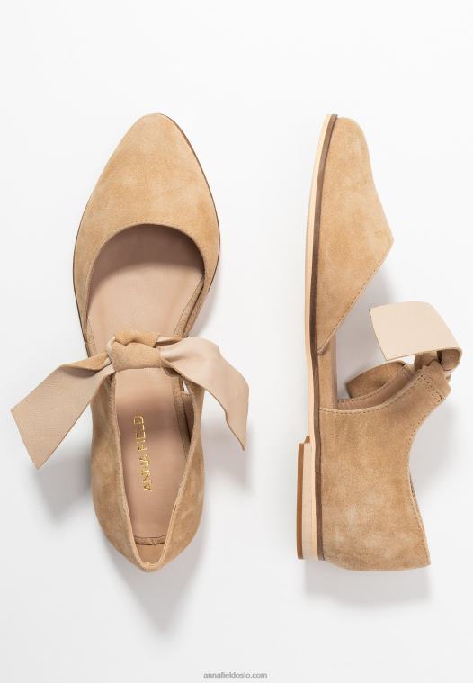 Anna Field kvinner ankelstropp i skinn ballett pumps beige P266L2162