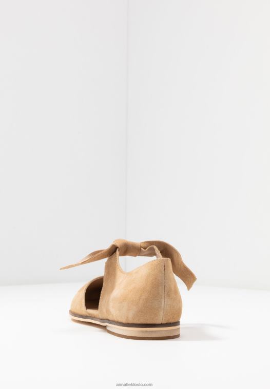 Anna Field kvinner ankelstropp i skinn ballett pumps beige P266L2162
