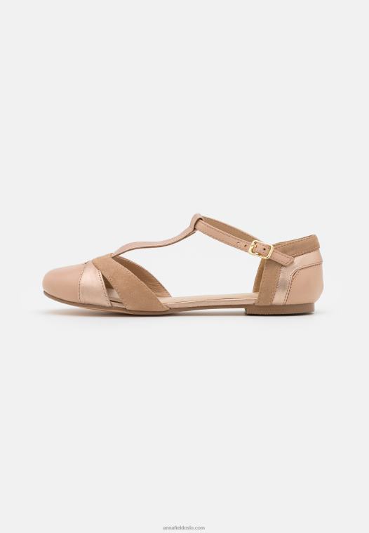 Anna Field kvinner ankelstropp i skinn ballett pumps beige P266L2168