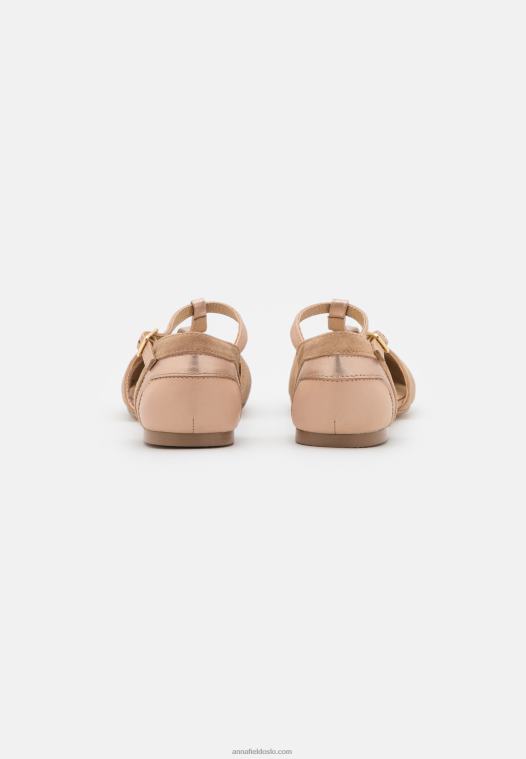 Anna Field kvinner ankelstropp i skinn ballett pumps beige P266L2168