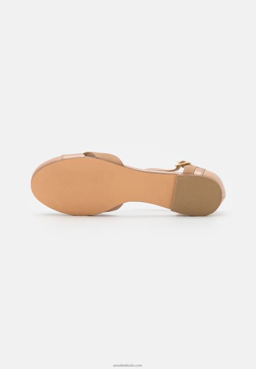 Anna Field kvinner ankelstropp i skinn ballett pumps beige P266L2168