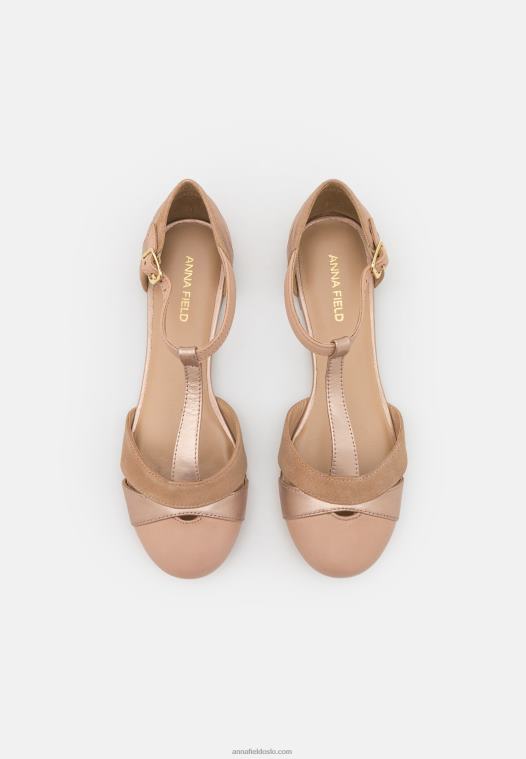 Anna Field kvinner ankelstropp i skinn ballett pumps beige P266L2168