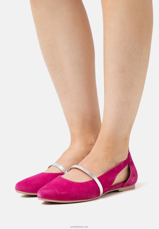 Anna Field kvinner ankelstropp i skinn ballett pumps rosa P266L2179