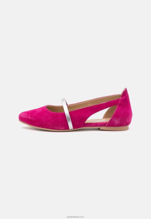 Anna Field kvinner ankelstropp i skinn ballett pumps rosa P266L2179
