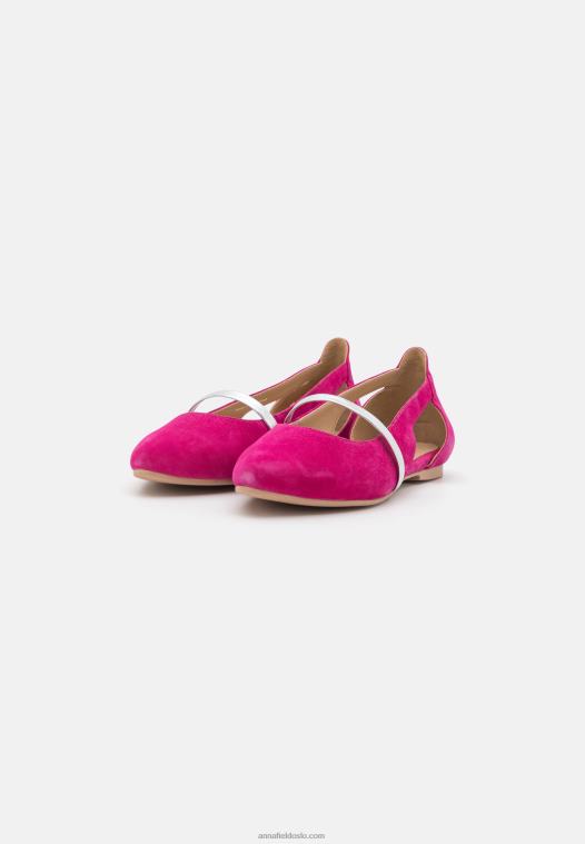 Anna Field kvinner ankelstropp i skinn ballett pumps rosa P266L2179