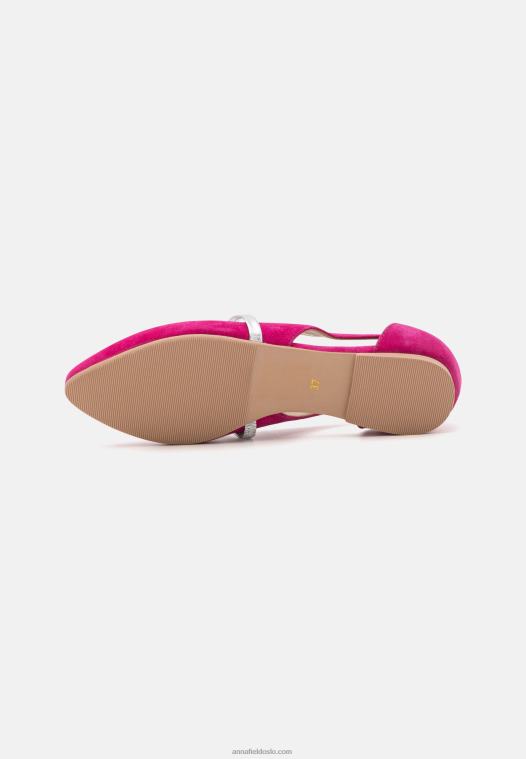 Anna Field kvinner ankelstropp i skinn ballett pumps rosa P266L2179