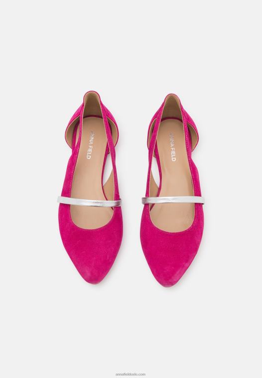 Anna Field kvinner ankelstropp i skinn ballett pumps rosa P266L2179