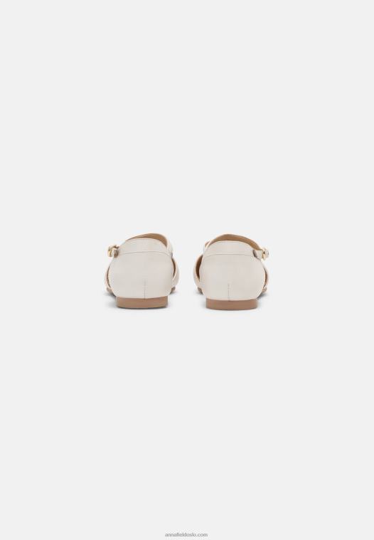 Anna Field kvinner ankelstropp i skinn ballettpumps hvit P266L2167