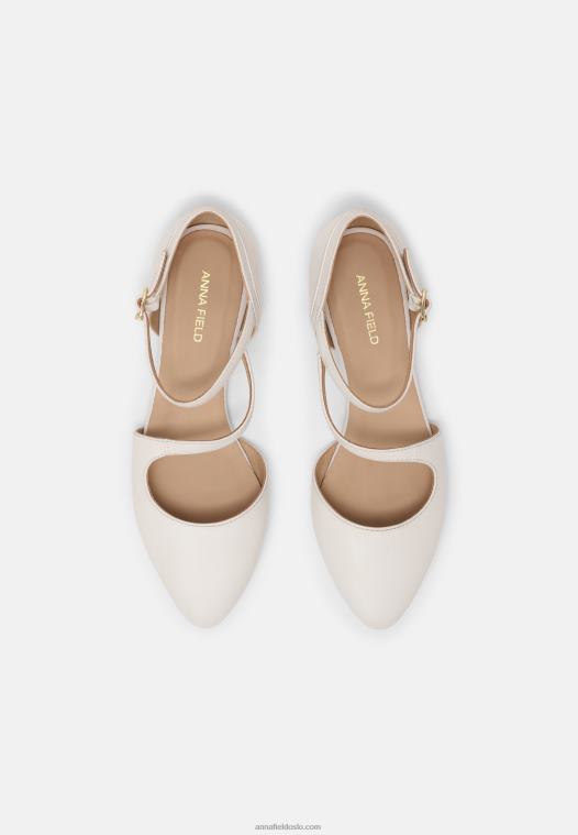 Anna Field kvinner ankelstropp i skinn ballettpumps hvit P266L2167