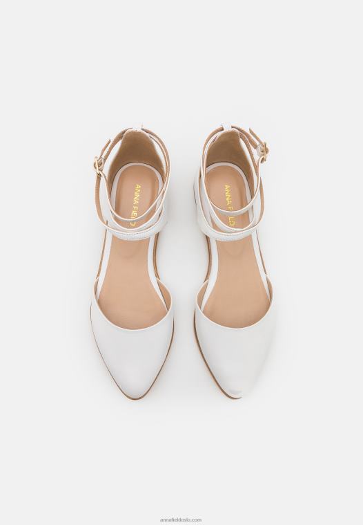 Anna Field kvinner ankelstropp i skinn ballettpumps hvit P266L2180