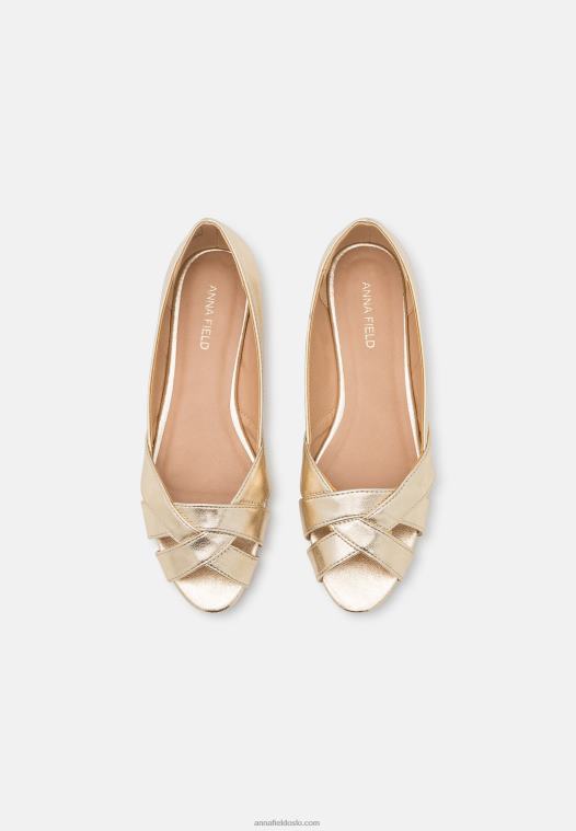 Anna Field kvinner peeptoe ballet pumps gull P266L2103