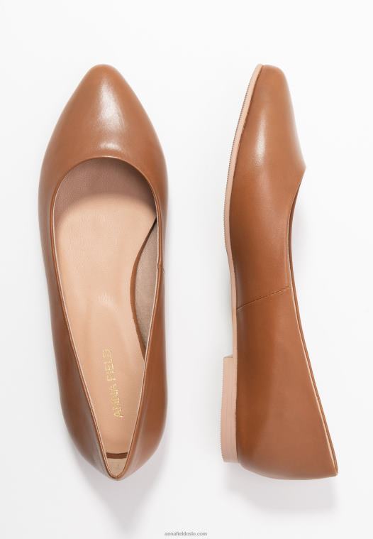 Anna Field kvinner skinn ballett pumps cognac P266L2066