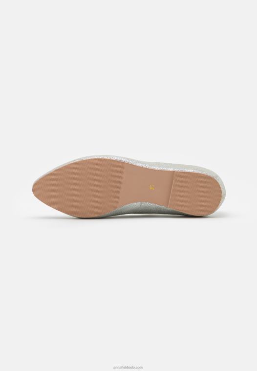 Anna Field kvinner skinn ballett pumps sølv P266L2143