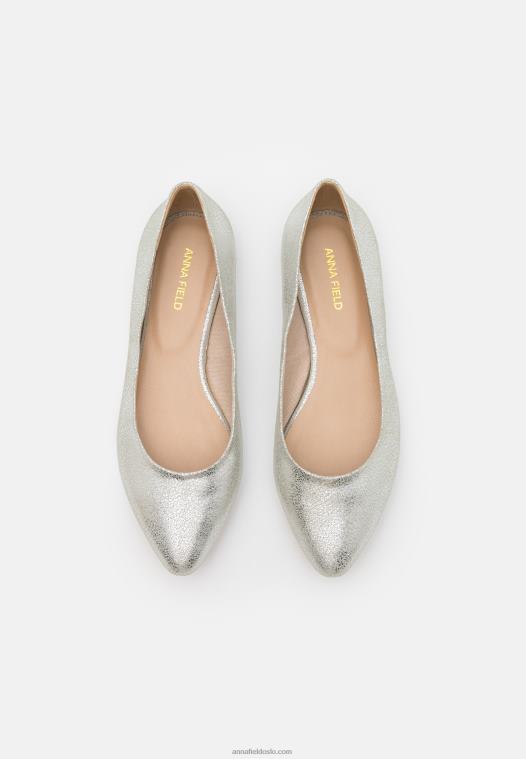 Anna Field kvinner skinn ballett pumps sølv P266L2143